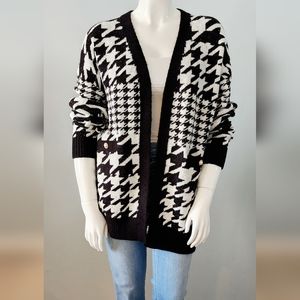 [1X & 2X] NWT DEX Houndstooth Black & White Cardigan